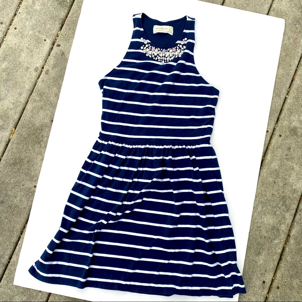Abercrombie Navy Stripe Dress rhinestone neckline